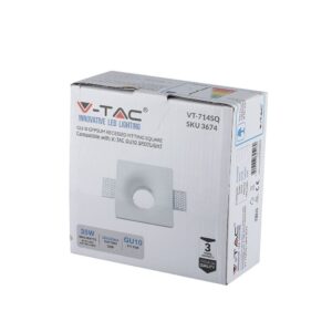 Γύψινη Βάση GU10 – MR16 V-TAC Χωνευτή Τετράγωνη Λευκή – 3674