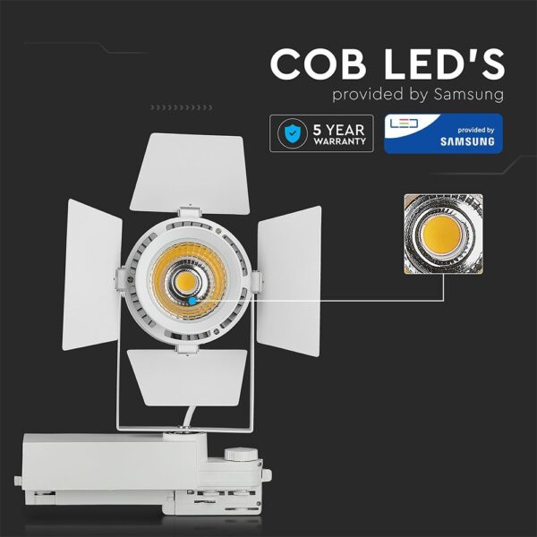 LED Φωτιστικό Ράγας Λευκό 33W V-TAC PRO Samsung Chip COB CRI >90 24°-60° 2640lm Θερμό Λευκό 3000K – 368