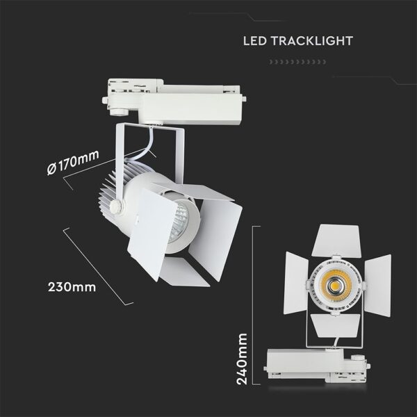 LED Φωτιστικό Ράγας Λευκό 33W V-TAC PRO Samsung Chip COB CRI >90 24°-60° 2640lm Θερμό Λευκό 3000K – 368