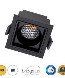 GloboStar® PLUTO-S 60269 Χωνευτό LED Spot Downlight TrimLess Μ6.4xΠ6.4cm 7W 875lm 38° AC 220-240V IP20 Μ6.4 x Π6.4 x Υ4.9cm – Τετράγωνο – Μαύρο & Anti-Glare HoneyComb – Θερμό Λευκό 2700K – Bridgelux COB – 5 Years Warranty