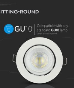 Βάση Σποτ GU10 – MR16 V-TAC Ρυθμιζόμενη Χωνευτή Στρογγυλή Λευκή – 3689