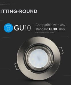 Βάση Σποτ GU10 – MR16 V-TAC Ρυθμιζόμενη Χωνευτή Στρογγυλή Νίκελ – 3690