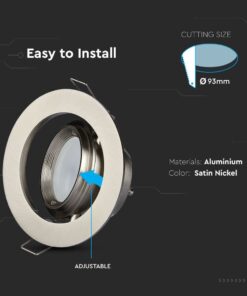 Βάση Σποτ GU10 – MR16 V-TAC Ρυθμιζόμενη Χωνευτή Στρογγυλή Νίκελ – 3690