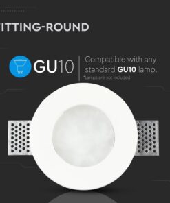 Γύψινη Βάση Σποτ GU10 με Γυαλί V-TAC Χωνευτή Στρογγυλή Λευκή – 3692