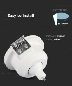 Γύψινη Βάση Σποτ GU10 με Γυαλί V-TAC Χωνευτή Στρογγυλή Λευκή – 3692