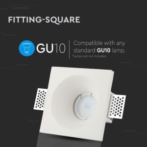 Γύψινη Βάση Σποτ GU10 V-TAC Χωνευτή Τετράγωνη Λευκή – 3696