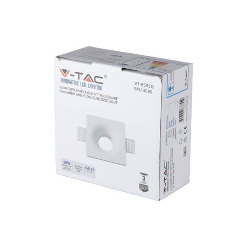 Γύψινη Βάση Σποτ GU10 V-TAC Χωνευτή Τετράγωνη Λευκή – 3696