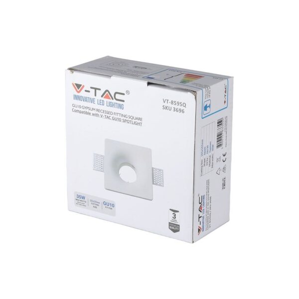 Γύψινη Βάση Σποτ GU10 V-TAC Χωνευτή Τετράγωνη Λευκή – 3696