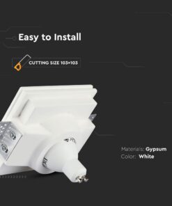 Γύψινη Βάση Σποτ GU10 V-TAC Χωνευτή Τετράγωνη Λευκή – 3696