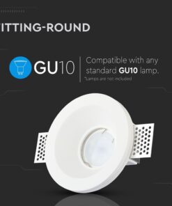 Γύψινη Βάση Σποτ GU10 V-TAC Χωνευτή Στρογγυλή Λευκή – 3697