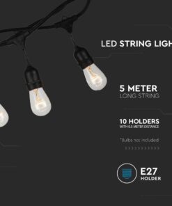 Καλώδιο Γιρλάντας 5m Μαύρο με 10xE27 Ντουί Αδιάβροχο IP54 V-TAC – 3698
