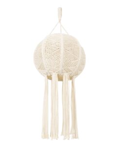 GloboStar® 36214 EGYPT Καπέλο Φωτιστικού Boho – Μακραμέ Πλεκτό Χειροποίητο Μπεζ Υφασμάτινο με Σχοινί Φ30 x Υ75cm