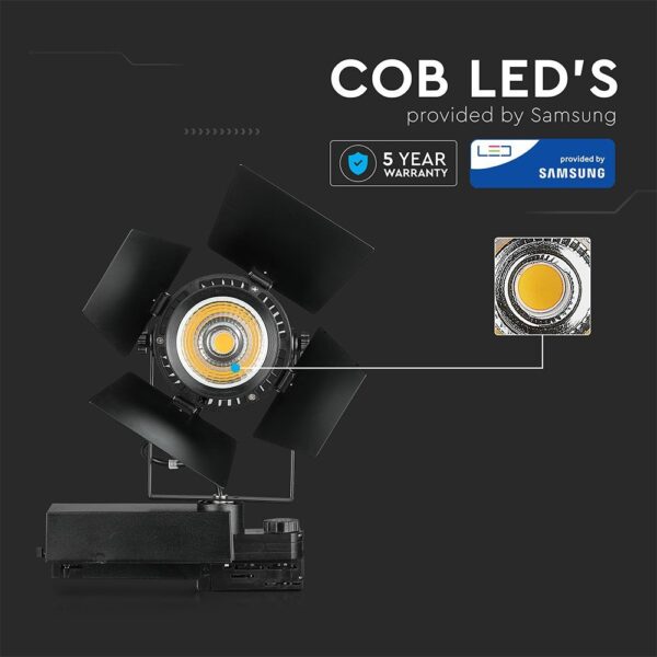 LED Φωτιστικο Ράγας Μαύρο 33W V-TAC PRO Samsung Chip COB CRI >90 24°-60° 2640lm Φυσικό Λευκό 4000K – 372