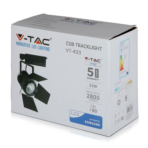 LED Φωτιστικο Ράγας Μαύρο 33W V-TAC PRO Samsung Chip COB CRI >90 24°-60° 2640lm Φυσικό Λευκό 4000K – 372