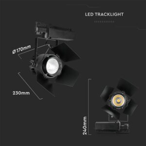 LED Φωτιστικο Ράγας Μαύρο 33W V-TAC PRO Samsung Chip COB CRI >90 24°-60° 2640lm Φυσικό Λευκό 4000K – 372