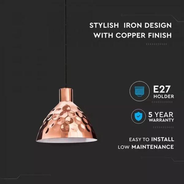 Κρεμαστό Φωτιστικό Οροφής Μεταλλικό Rose Gold Σφυρήλατο V-TAC – 3711