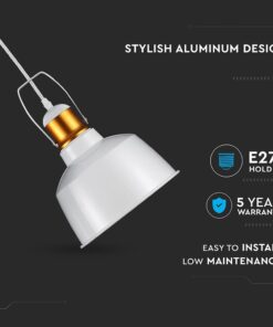 Στυλάτη αλουμινένια λάμπα με υποδοχή E27, εύκολη εγκατάσταση, και 5ετή εγγύηση. Χαμηλή συντήρηση.