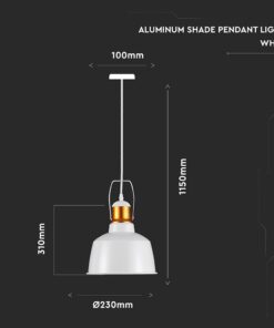 Λευκό κρεμαστό φωτιστικό αλουμινίου με διαστάσεις: 1150x230x310mm, μοντέρνο σχεδιασμό.