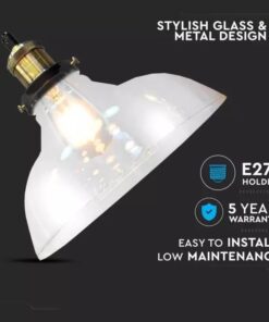 Κρεμαστό Φωτιστικό Οροφής Γυαλί + Μέταλλο με Διάφανο γυαλί σώμα V-TAC – 3730