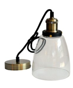 Κρεμαστό φωτιστικό με διάφανο γυάλινο καπέλο και μεταλλικές λεπτομέρειες, ιδανικό για μοντέρνα διακόσμηση.