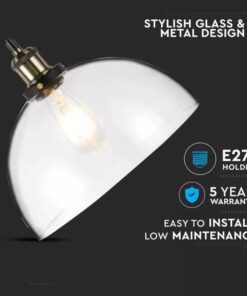 Κρεμαστό Φωτιστικό Οροφής Γυαλί + Μέταλλο με Διάφανο γυαλί σώμα V-TAC – 3737