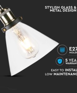 Στυλάτος γυάλινος και μεταλλικός λαμπτήρας E27, εύκολη εγκατάσταση, χαμηλή συντήρηση, εγγύηση 5 ετών.