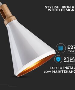 Λαμπτήρας με κομψό σχέδιο από σίδερο και ξύλο, βάσης E27, 5ετής εγγύηση, εύκολη εγκατάσταση.