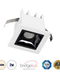 GloboStar® LUMINAR SUPERIOR 60314 Χωνευτό LED Spot Downlight TrimLess 2W 280lm 36° AC 220-240V IP20 Μ4.3 x Π4.3 x Υ4.5cm – Λευκό με Μαύρο Κάτοπτρο – Φυσικό Λευκό 4500K – Bridgelux High Lumen Chip Gen2 – TÜV Certified Driver – 5 Years Warranty