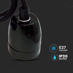 Κρεμαστό Φωτιστικό Οροφής Μονόφωτο Πορσελάνη με Μαύρο σώμα V-TAC – 3804