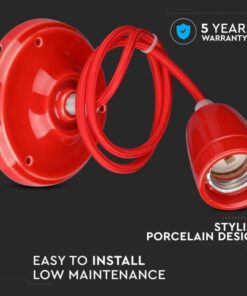 Κρεμαστό Φωτιστικό Οροφής Μονόφωτο Πορσελάνη με Κόκκινο σώμα V-TAC – 3807