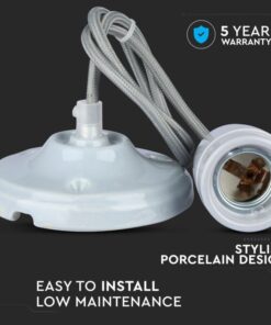 Κρεμαστό Φωτιστικό Οροφής Μονόφωτο Πορσελάνη με Γκρι σώμα V-TAC – 3808