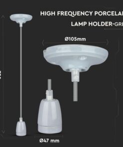 Κρεμαστό Φωτιστικό Οροφής Μονόφωτο Πορσελάνη με Γκρι σώμα V-TAC – 3808