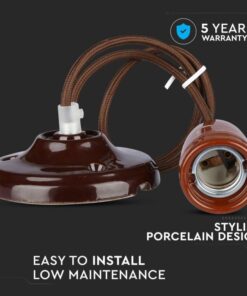 Κρεμαστό Φωτιστικό Οροφής Μονόφωτο Πορσελάνη με Καφέ σώμα V-TAC – 3810