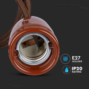Κρεμαστό Φωτιστικό Οροφής Μονόφωτο Πορσελάνη με Καφέ σώμα V-TAC – 3810