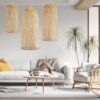 GloboStar® CALERO 01712 Μοντέρνο Κρεμαστό Φωτιστικό Οροφής Μονόφωτο 1 x E27 Μπεζ Μπαμπού Καμπάνα Φ40 x Υ90cm