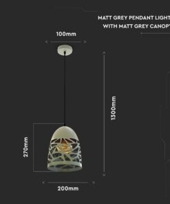 Γκρι ματ κρεμαστό φωτιστικό με πλέγμα, διαστάσεις: 200x270mm, καλώδιο 1300mm.