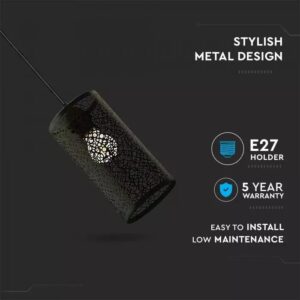 Κρεμαστό Φωτιστικό Οροφής Μεταλλικό με Matt Μαύρο σώμα V-TAC – 3825