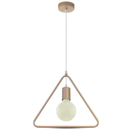 Τρίφωτο κρεμαστό φωτιστικό με μοντέρνο σχέδιο σε χάλκινη απόχρωση και τριγωνικό πλαίσιο.