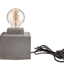 Μοντέρνο επιτραπέζιο φωτιστικό με βάση από σκυρόδεμα και στρογγυλό γυάλινο λαμπτήρα με ορατό νήμα, ιδανικό για διακόσμηση σπιτιού.