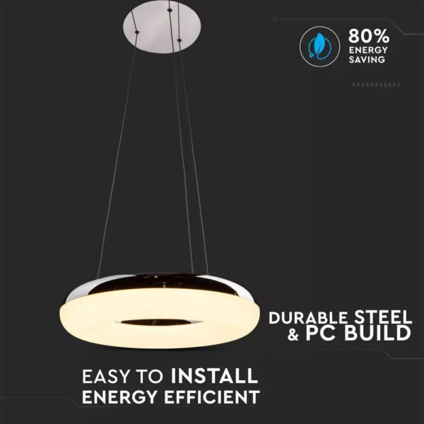 LED πολυέλαιος 40W 3000K Θερμό λευκό με ασημί και λευκό σώμα V-TAC – 3874