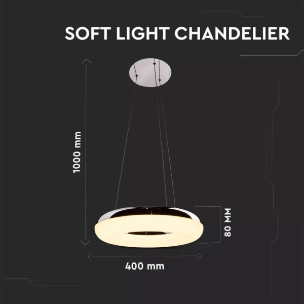 LED πολυέλαιος 40W 3000K Θερμό λευκό με ασημί και λευκό σώμα V-TAC – 3874