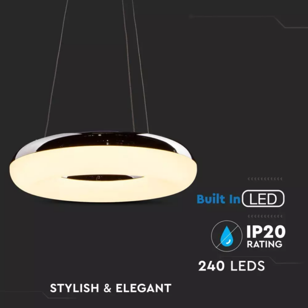 LED πολυέλαιος 40W 3000K Θερμό λευκό με ασημί και λευκό σώμα V-TAC – 3874