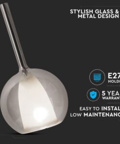 Κρεμαστό Φωτιστικό Οροφής Μονόφωτο E27 ø180 Γυαλί Γκρι-Λευκό V-TAC – 3877