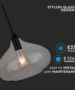 Κρεμαστό Φωτιστικό Οροφής Γυαλί + Μέταλλο με Μαύρο γυαλί σώμα V-TAC – 3885