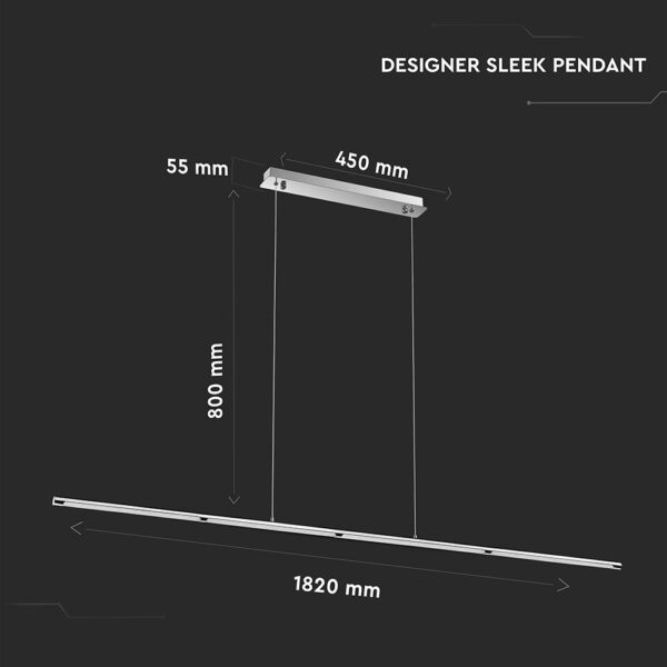 Κρεμαστό Γραμμικό Φωτιστικό LED Οροφής 36W V-TAC 120° 2700lm Χρώμιο Φυσικό Λευκό 4000K – 3892