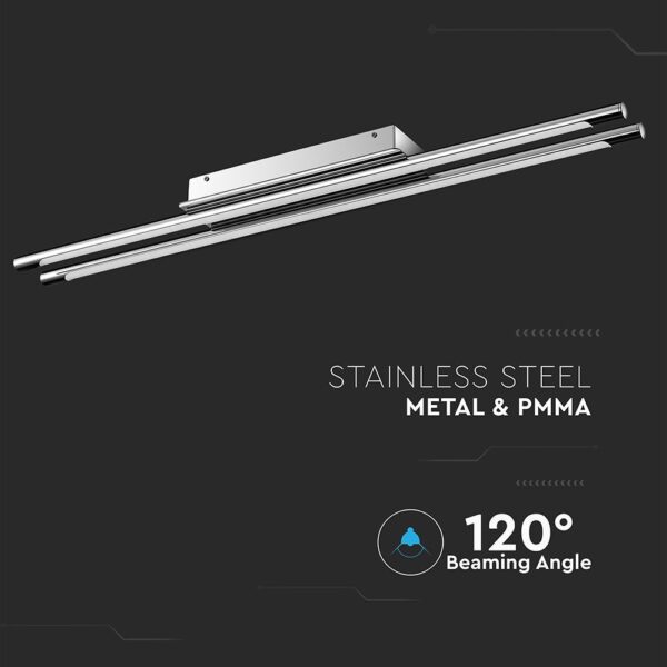 Γραμμικό Φωτιστικό Οροφής/Τοίχου LED 36W V-TAC 120° 2700lm Χρώμιο Φυσικό Λευκό 4000K – 3893