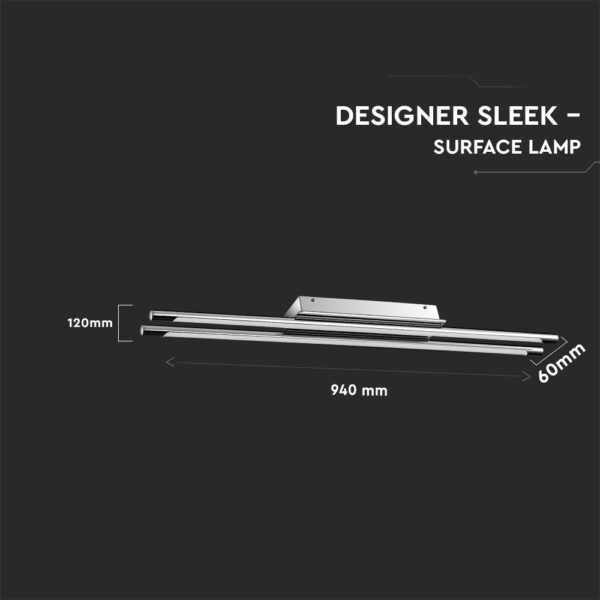 Γραμμικό Φωτιστικό Οροφής/Τοίχου LED 36W V-TAC 120° 2700lm Χρώμιο Φυσικό Λευκό 4000K – 3893
