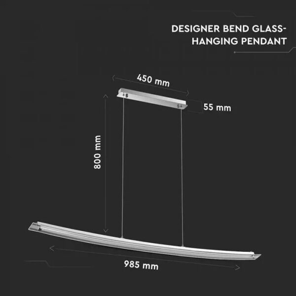 Κρεμαστό Φωτιστικό LED με ντίζες 18W Γυάλινο 4000K Φυσικό λευκό V-TAC – 3898