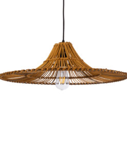 GloboStar® PALERMO 02310 Boho Κρεμαστό Φωτιστικό Οροφής Μονόφωτο 1 x E27 AC220-240V IP20 – Φ60 x Υ18cm – Μπεζ Καφέ Ξύλινο Μπαμπού Πλέγμα – 5 Χρόνια Εγγύηση