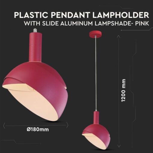 Κρεμαστό Φωτιστικό Οροφής Πλαστικό με Αλουμίνιο Κινούμενο κάλυμμα Ροζ V-TAC – 3923